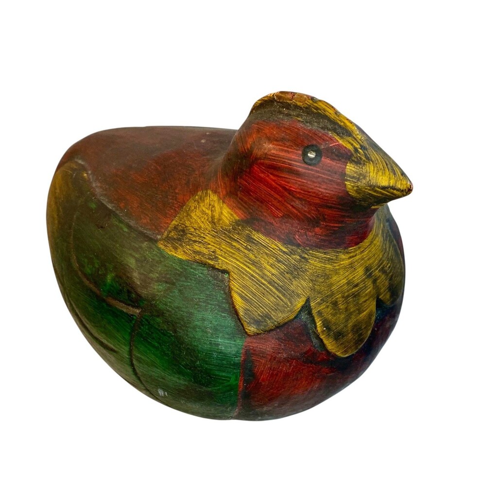 Folk Art Rooster Chicken Hand Carved Painted Farmhouse Country 6" Long Prim